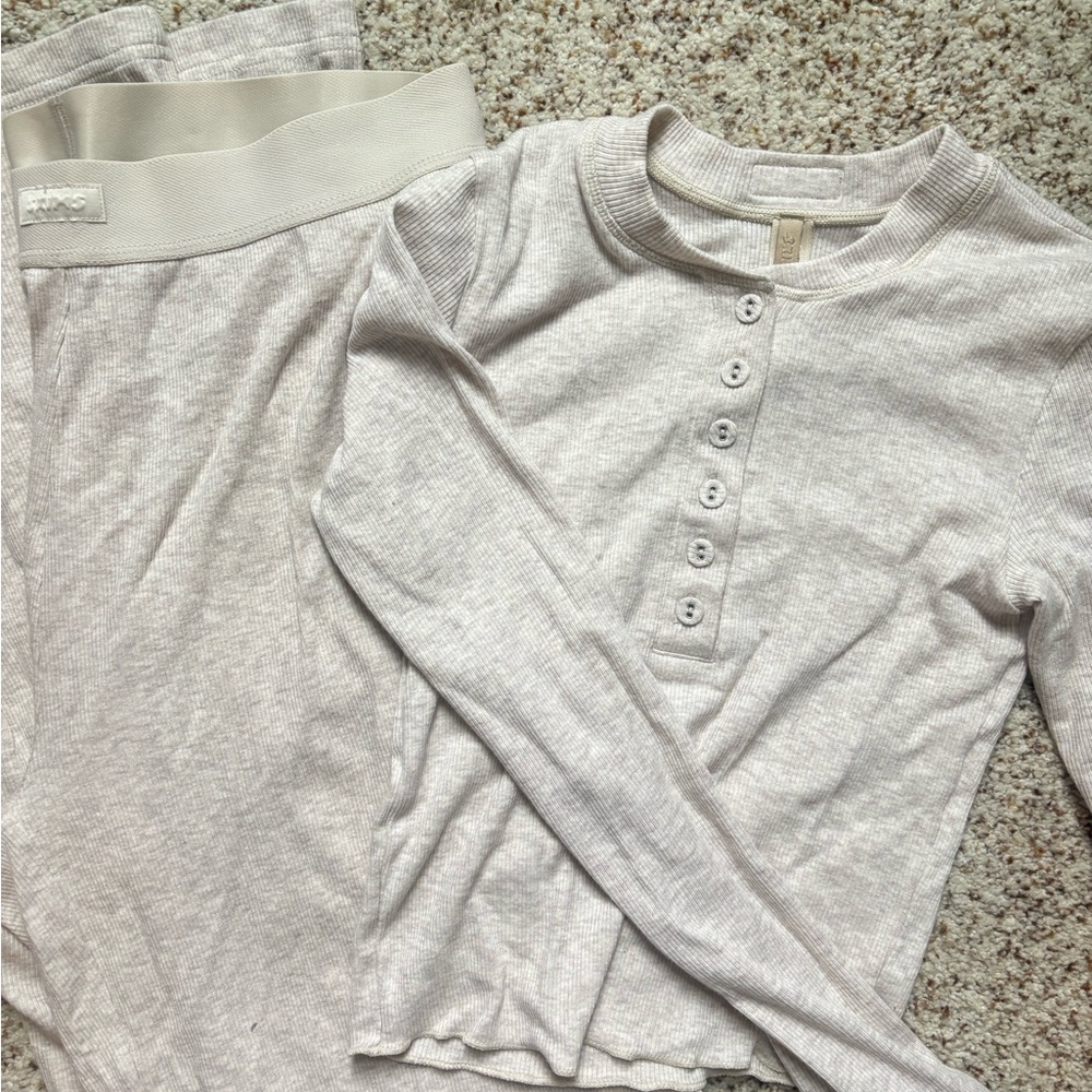 Cream Henley Pajama Set - Picture 2 of 8